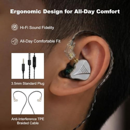 In Ear Monitor Headphones Dual Magnetic Dynamic Driver IEM with Mic, Blue | Hybrid Banlance Armature with Dynamic in Ear Headphones IEM Earphones Gaming Earbuds - color: YJS-819-Blue with Mic