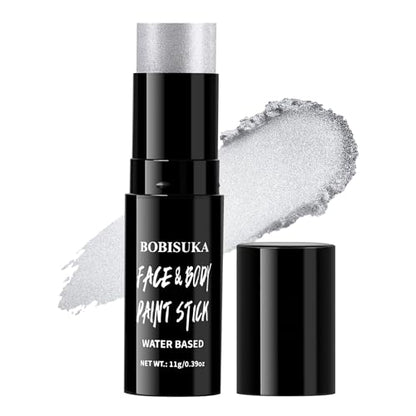 BOBISUKA Metallic Silver Face Paint Stick, Highly Pigmented Full Coverage Washable Cream Face & Body Paint for Halloween Skull Goth Robot Galaxy Cosplay SFX, Sports Eye Black Looks & Costume Party - color: Silver
