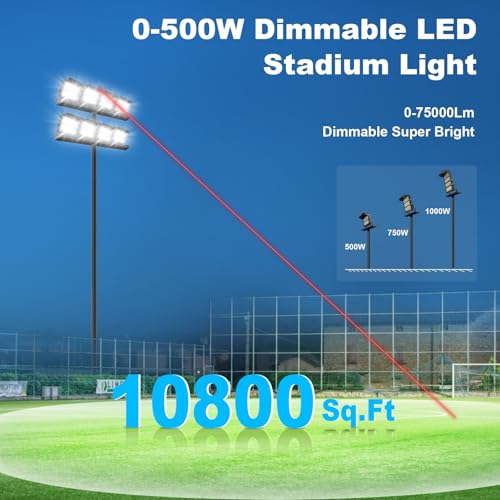75000LM Dimmable Led Stadium Flood Light 3000W Equivalent | Super Bright 0-500w Led Arena Lights 100-277v 5000k Yoke Pole Mount Ip66 Waterproof Outdoor Commercial Extra Large Light - size: Extra Large/500/Dimmable