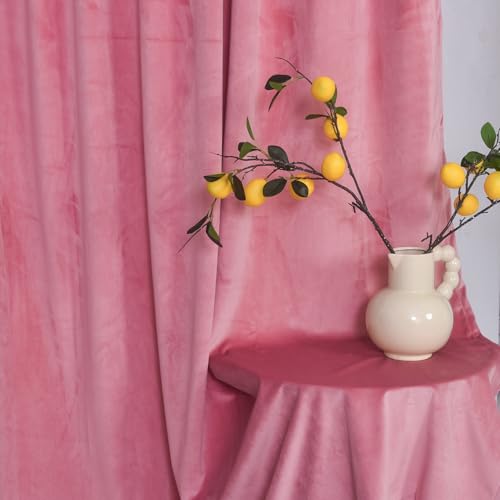 Roslynwood Luxury Soft Candy Pink Velvet Curtains 96 inches Long Back Tab Thermal Insulated Blackout Window Drapes for Living Room/Bedroom/Dining Room, W52 x L96, 2 Panels - color: Candy Pink, size: 52"W x 96"L (Pack of 2)