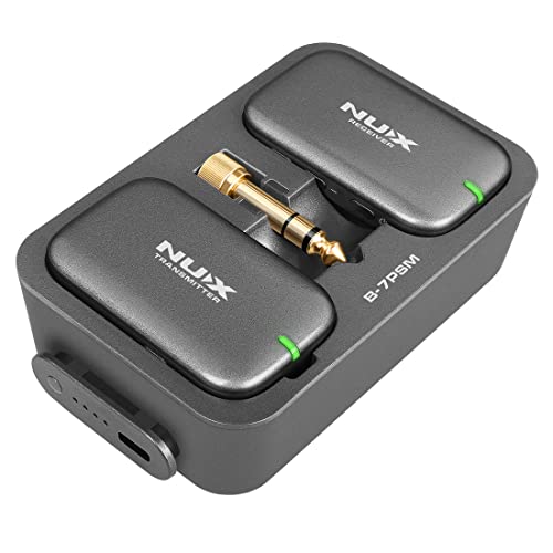 NUX B-7PSM 5.8 GHz Wireless in-Ear Monitoring System Bundle with 2pcs Microfiber Polishing Cloths, Charging Case Included, Stereo Audio transmitting