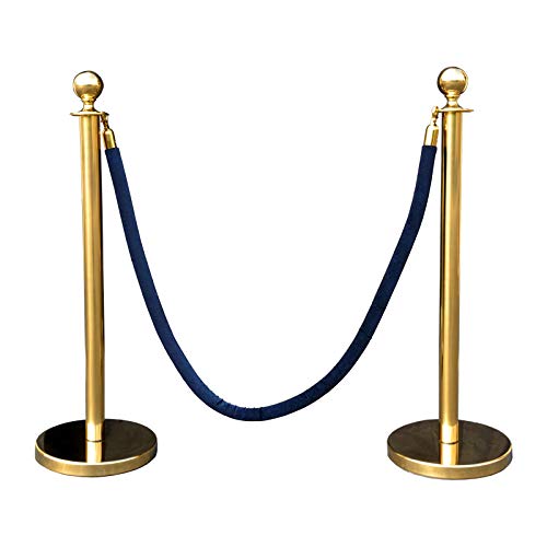 Gold Crown Top Decorative Rope Safety Queue Stanchion Barrier in 3 pcs Set, VIP Crowd Control (72" Blue Velvet) - color: 72" Blue Velvet
