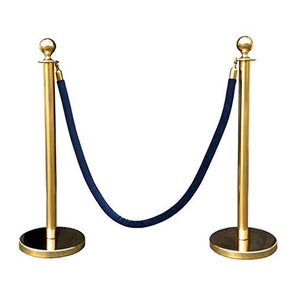 Gold Crown Top Decorative Rope Safety Queue Stanchion Barrier in 3 pcs Set, VIP Crowd Control (72" Blue Velvet) - color: 72" Blue Velvet