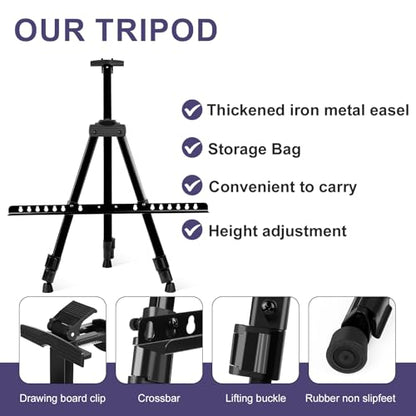 AROIC 4 Pack Painting Display Easel Stand Portable Adjustable | Metal Tripod Artist Canvases Height from 20 to 66 In Extra for Table-Top/Floor, Draw and Display, Black with 4 Storage Bag - style: 4P