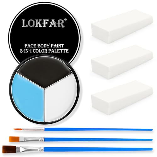 Black White Light Blue Face & Body Paint - Blendable Facepaint Foundation with Sponge & Brush for Skin, Professional Halloween Face Make-up Kit for Sally Face Avatar Smurf Corpse Bride Pale Costume - color: 08 Avatar/Corpse Bride