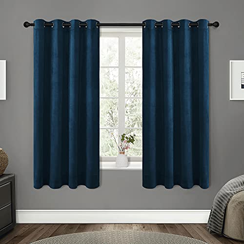 RYB HOME Navy Blue Velvet Curtains 63 inch Length 2 Panel Set, Room Darkening Window Curtains & Drapes with Rustproof Grommets Noise Reducing Opaque Velvet Drapes for Living Room, W52 x L63 inch - color: Navy Blue, size: 52"W x 63"L (Pack of 2)