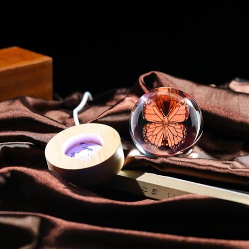 3D Butterfly Gifts for Women - Crystals Ball 60mm - Butterfly Figurines Decor Glass Animals Figurine - Keepsake Paperweight - style: Butterfly