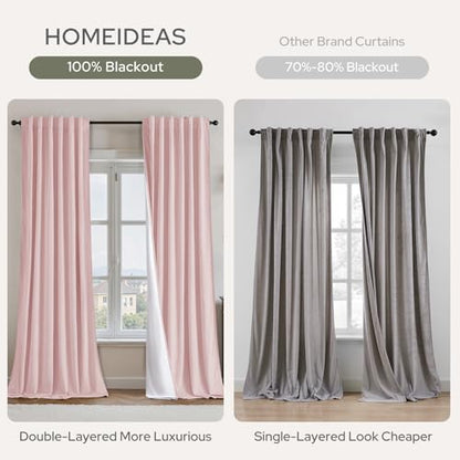 HOMEIDEAS 100% Blackout Velvet Curtains Pink 108'' 2 Panels for Bedroom - color: Pink, size: 52"W x 108"L (Pack of 2)