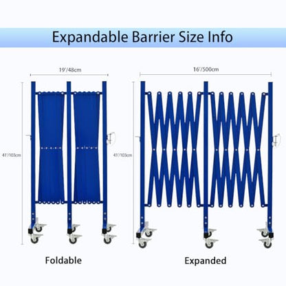 GYMTIME Industrial Expandable Metal Barricade, 16 FT, Blue, Folding Security Gate Safety Barrier with Casters, Flexible Mobile Barrier Gate, Adjustable Traffic Fence - size: 41 in-16 Feet(H-L), style: 16 Feet Blue