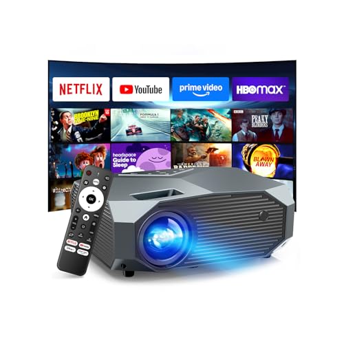 [Compatible with Netflix/High Brightness] Smart Projector with WiFi 6 and Bluetooth 5.3, 4K Outdoor Movie Projector with Prime Video/YouTube, Portable Proyector Compatible with HDMI/USB/iOS/Android - color: Grey