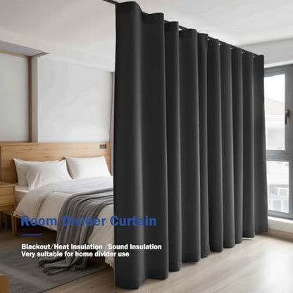 Room Divider Blackout Curtain Track Curtains Wall Dividers Panels Screen for Living Rooms Bedroom Office Privacy Partition Separation, W120 × L108 Inch,1 Panel, Black - color: Black, size: 120"W x 108"L (Pack of 1)