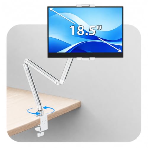 Portable Monitor Stand up to 18.5", iPad Stand for Desk, Silver | Aluminum Arm, Portable Monitor Holder 15.6", Adjustable Desktop Tablet Mount, Second Screens - size: 3 Arm Pro-Up to 18.5" Silver