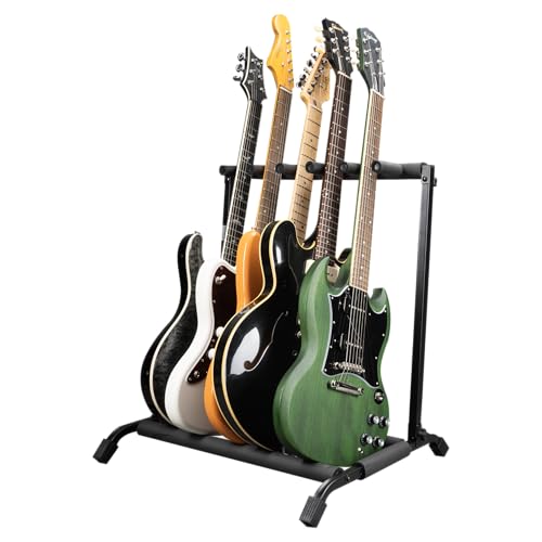 Gator Frameworks Rok-It Folding 5 Guitar Rack Stand (RI-GTR-RACK5) | Fits up to 5 Acoustic, Electric, or Bass Guitars with padded supports and a folding rack that travels and stores easily. - style: 5 Guitars