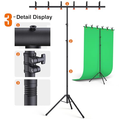Forlogic Portable T-Shape Backdrop Stand Support Kit 8x5.3ft, Adjustable Photo Green Screen Back Drop Stand for Party, Photography Videography Studio (8×5.3Ft) - size: 8×5.3Ft