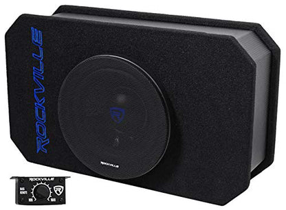 Rockville RMW8A 8" 800W Ported Powered Truck Subwoofer Slim Enclosure | Built-in Class D Amplifier, Tunnel Slot Port, High Excursion Woofer, Compact Design, Grill Included, CEA-2031 Compliant