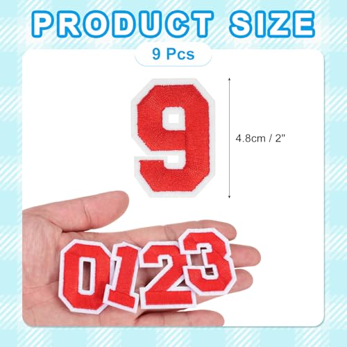MECCANIXITY Iron on Number Patches 2" Number 9 Iron on Embroidered Patch Sew on Letter Stickers Applique for Repairing Clothing Jeans Shoes Hats DIY(Red, Pack of 9) - style: Number 9