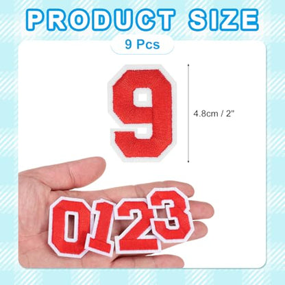 MECCANIXITY Iron on Number Patches 2" Number 9 Iron on Embroidered Patch Sew on Letter Stickers Applique for Repairing Clothing Jeans Shoes Hats DIY(Red, Pack of 9) - style: Number 9