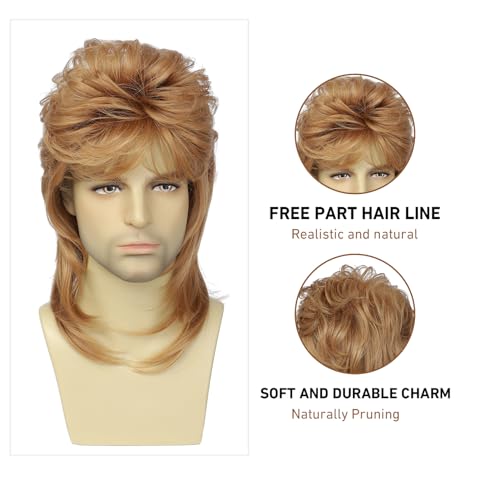 Mullet Wigs for Men,Joe Dirt,Emo Wig 80s Costumes Fancy Party Accessory Cosplay Wig Halloween Man x（Strawberry Blonde） - color: 2-Strawberry Blonde