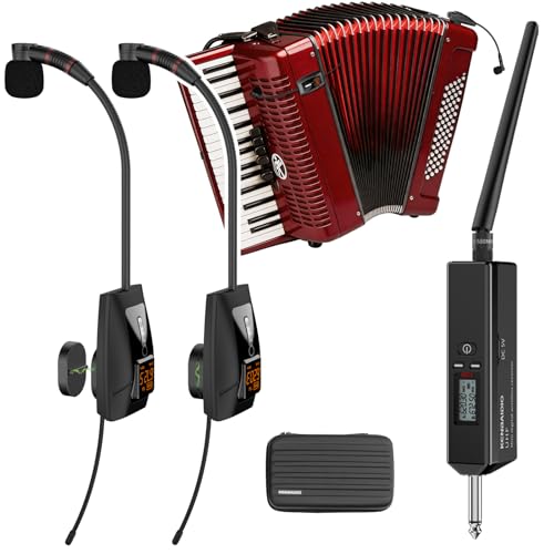 UHF Accordion Wireless Microphone Dual Transmitter, Instrument Mic System with Detachable Magnetic Clip, Piano Guitar Violin Cello Pickup for Stage Performance, Concerts, Recording,196FT - color: Black U-760