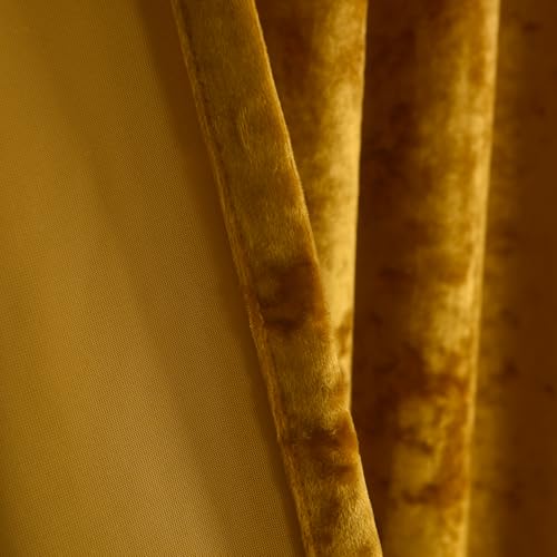 Warm Gold Velvet Curtains 2 Panel Set - 96 inches Long Drapes Room Darkening Luxury Distressed Crushed Draperies Rod Pocket Window Drapery for Living Room Bedroom 52" W x 96" L - color: Warm Gold, size: 52"W x 96"L (Pack of 2)