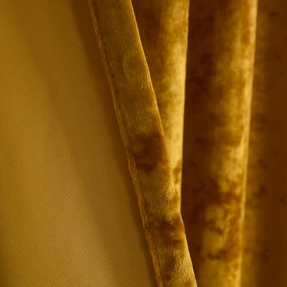 Lux Warm Gold Crushed Velvet Curtains 2 Panel Set - 120 inches Long Room Darkening Luxury Distressed Velvet Rod Pocket Window Drapes for Living Room Bedroom 52" W x 120" L - color: Warm Gold, size: 52"W x 120"L (Pack of 2)