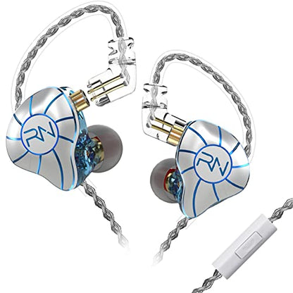 RevoNext in Ear Headphones 4BA+1DD 5 Drivers IEM Earphones HiFi Wired Earphones with Microphone 3.5mm Audio Plug 2 Pin Detachable Cable Gaming Headphones, White - color: White