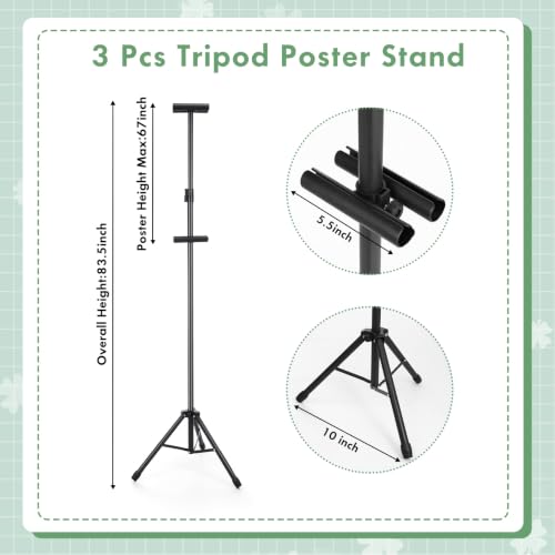 Harloon 3 Pcs Adjustable Metal Poster Stands for Display, Double Sided | Portable Retractable Tripod Easels, 46.5" to 83.5", for Art Boards, Wedding Welcome Signs, Trade Shows and Holiday Displays