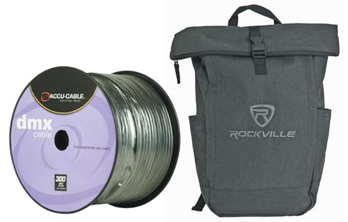 American DJ AC5CDMX300 Bundle: 300 Ft 5-Pin DMX Lighting Cable Spool 22 AWG Tinned Copper Duofoil Shield with PVC Jacket, RPAK Charcoal Backpack with Padded Laptop Pocket, 2 Items