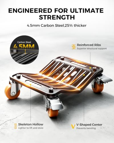 KYX Car Dolly Set of 4, 6000 LBS Wheel Dolly, Heavy Duty Vehicle Dollies, V-Shaped Structure with 360-Degree Ball-Bearing Casters & Double Brakes for Moving Cars, Motorcycle and SUVs