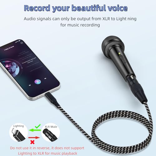 XLR to i Phone Microphone Cable,6.6FT XLR Female to Light ning Microphone Cable for Dynamic Microphones or Recording Karaoke Sing,Compatible with i-Phone 14/13/12 pro max,i-Pad 9/8/7