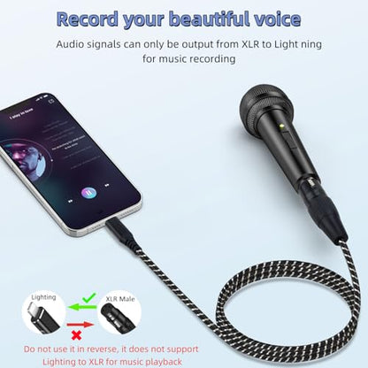 XLR to i Phone Microphone Cable,6.6FT XLR Female to Light ning Microphone Cable for Dynamic Microphones or Recording Karaoke Sing,Compatible with i-Phone 14/13/12 pro max,i-Pad 9/8/7