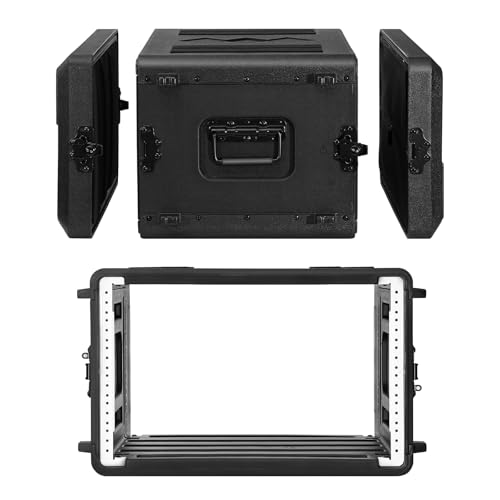 6U Rack Case Shallow 17" Depth, 19" Rackmount Flight Cases Easy Installation Portable Carry Watertight Dust Proof 2 Space Shockproof Mount Racks with Microphone Compartments Space Saving - size: 6U Rack Case 17" Deep