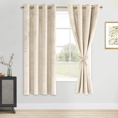DWCN Velvet Curtains - Elegant Thermal Insulated Room Darkening Window Drapes for Bedroom, Living Room, Tieable Solid Grommet Curtains & Drapes Set of 2, 52 Wide by 63 inches Length, Beige - color: Camel Beige, size: 52"W x 63"L (Pack of 2)