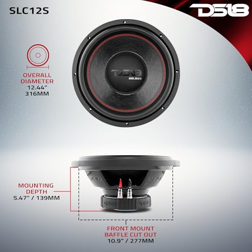 DS18 SLC-12S Subwoofer in Black - 12-Inch Speaker, 500W Max Power, 250W RMS Power, Aluminum 4 Layer Voice Coil, Black Steel Frame, SVC, 4 Ohm Impedance, Ferrite Magnet (1 Speaker) - style: 12 inch