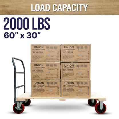 Heavy Duty 2000LB Hardwood Flatbed Platform Cart – 60” x 30” Industrial Dolly Hand Push Truck, 8'' Swivel Locking Wheels – Super Heavy Duty Commercial Moving - color: Plain Cart-wood, size: 60 x 30 Inch