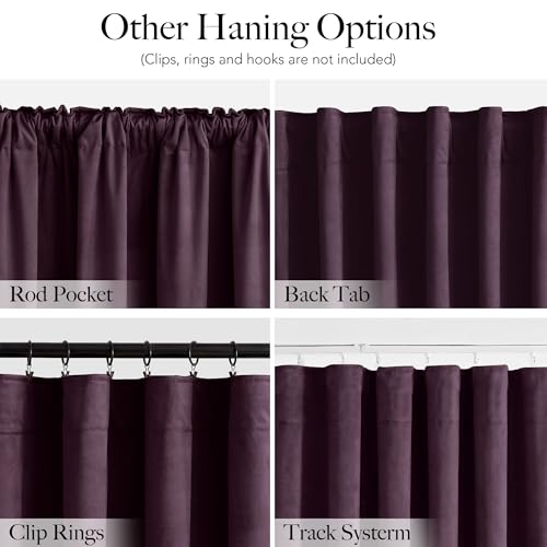 RYB HOME Purple Velvet Blackout Curtains 84 inches Long for Bedroom | Thermal Insulated, Room Darkening, UV Privacy Block, With Hook Belt, Back Tab, Living Dining Room, W52 x L84, 2 Panels - color: Eggplant Purple, size: 52"W x 84"L (Pack of 2)