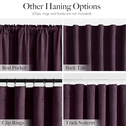 RYB HOME Purple Velvet Blackout Curtains 84 inches Long for Bedroom | Thermal Insulated, Room Darkening, UV Privacy Block, With Hook Belt, Back Tab, Living Dining Room, W52 x L84, 2 Panels - color: Eggplant Purple, size: 52"W x 84"L (Pack of 2)