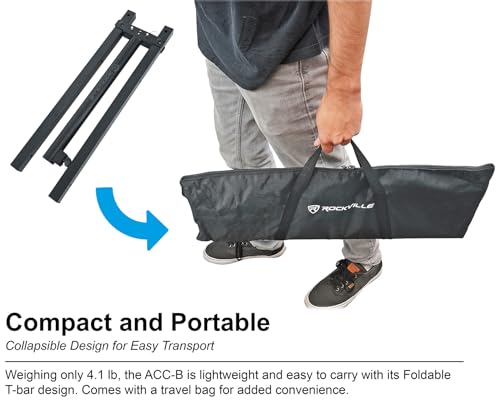 Rockville ACC-B Collapsible T-Bar Lighting Bar for 35MM Pole Stand, Travel Bag Included, 4 Light Mounts, Portable, Perfect for DJs/Events/Lights | Steel Construction, 200 lbs Load Capacity, 48" Wide, 4 Hang Holes, Collapsible, Includes Travel Bag and Moun