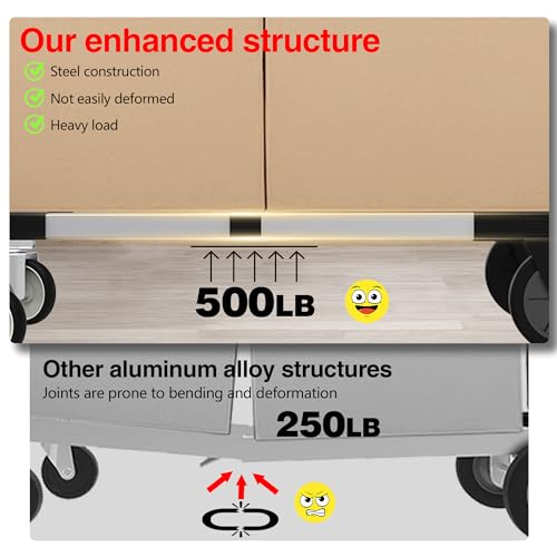 Suzhi Foldable Hand Truck Moving Dolly Cart with 4 Wheels, 500 Lbs Load,2 Straps, Pre-Assembled, Save Room, Easy Folding Dolly for Furniture, Appliances, Boxes, Warehouse & Office Transport - color: Silver