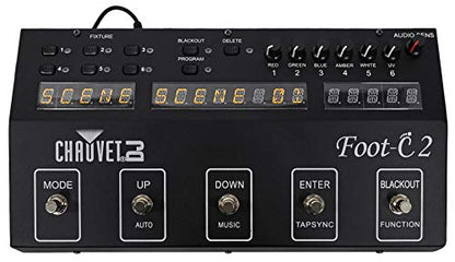 Audiosavings Bundle: Chauvet DJ Foot C-2 36-Channel DMX Foot Controller w/MIDI Input+LCD Display Bundle with (5) Rockville 25 Foot 3 Pin DMX Lighting Cable 100% OFC Copper Female 2 Male (6 items)