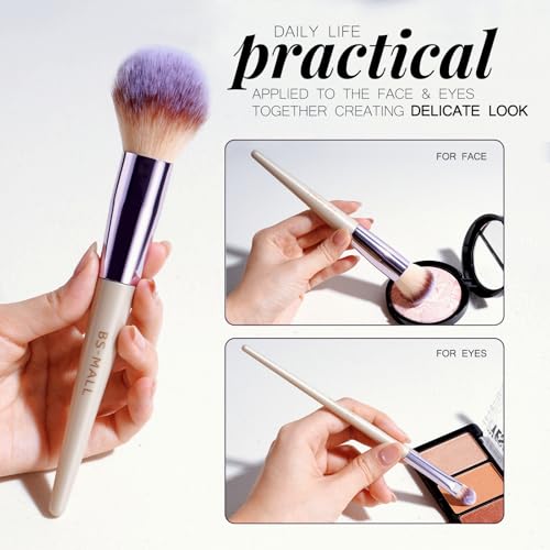 BS-MALL Makeup Brush Set 18 Pcs Professional Foundation Powder Concealers Eyeshadow Blush Synthetic Makeup Brushes with Labeled instruction Black Case Upgraded Version - color: A-Champagne