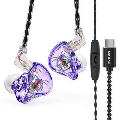 keephifi KBEAR Storm in Ears for Musicians Singers Audiophile Headphone in Ear Monitor Headphone 10mm Strong Magnetic Dynamic Driver Earbuds (Purple, USB C with Mic) - color: Purple