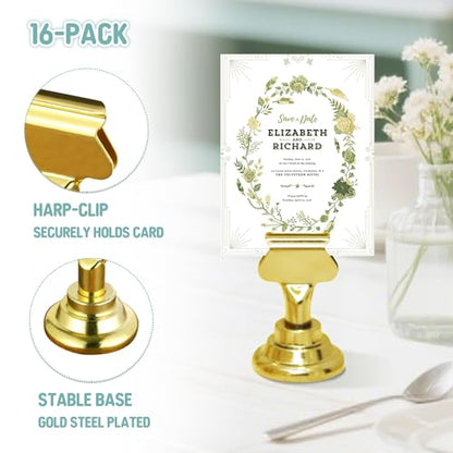 ERYTLLY 16 PK Place Card Holders 1.7 inches Table Card Holder Steel Card Holders for Weddings,Birthdays,Photos, Memo Notes, Restaurants (Gold) - color: Gold