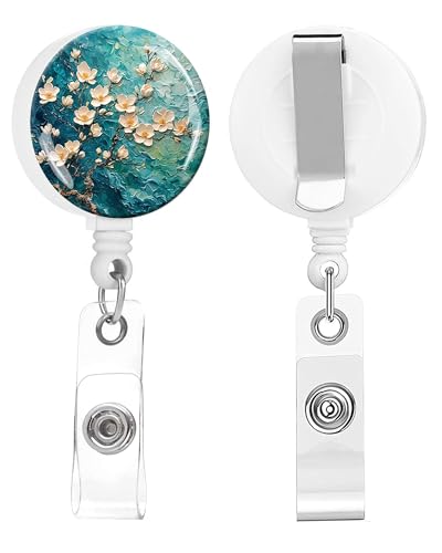 2 Pack Retractable Badge Holders Cute Badge Reel Badge Clip ID Card Holders for Student Office Worker Doctor Nurse Teacher(Painting Flowers) - color: Painting Flowers