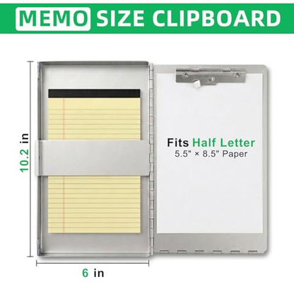 Small Aluminum Clipboard with Storage (Memo Size), 6 x 10.2 Inches, Recycled Metal Snapak Form Holder Binder with Inside Serrated Clip Posse Box, Perfect for Truck Driver, Fits Half Letter Size Paper - size: Memo Size 10.2 x 6 x 1 in