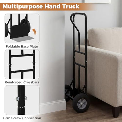 Goplus Metal Hand Truck, Heavy Duty Dolly with 600 LBS Capacity | Moving Dolly Cart with 2 Rubber Wheels, P-Handle, Folding Base Plate, for Office, Home, Warehouse Use - color: Black
