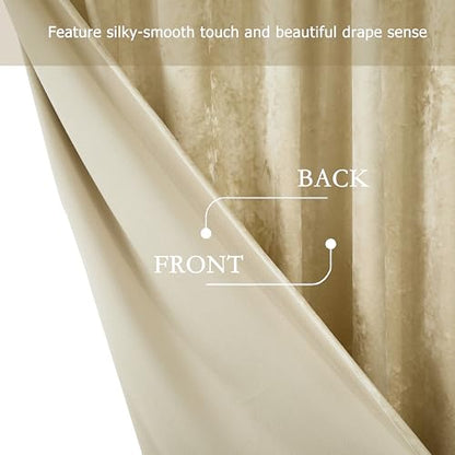 Chezmoi Collection Lux Beige Crushed Velvet Curtains 2 Panel Set - 84 inches Long Room Darkening Luxury Distressed Velvet Rod Pocket Window Drapes for Living Room Bedroom 50" W x 84" L - color: Beige