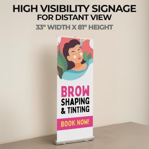 Lashes & Brows Retractable Stand Banner by DC | 33"x81" Roll-Up Display | Brow Shaping Tinting Book Naw Vertical Pull-Up Banner for Trade Shows & Events | Made in USA | (Stand Not Included) - color: Brow Shaping Tinting Book Naw, size: Retractable Banner