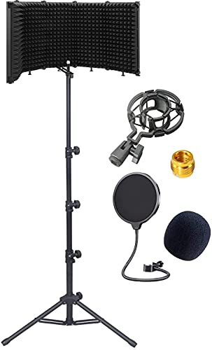 Microphone Isolation Shield - Tripod Stand 2 ft 6" to 5 ft 10" Height Adjustable Stand Compatible w/Blue Yeti, AT2020, AKG, Rode Microphones