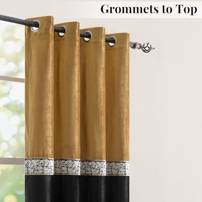 GIGIZAZA Velvet Curtains 90 Inch for Living Room 2 Panels Gold Black - color: Gold+black, size: 52"W x 90"L (Pack of 2)